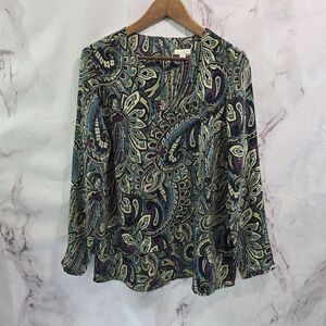 J Jill Shirt Womens Medium Blue Purple Blouse Layered Popover Long Sleeve